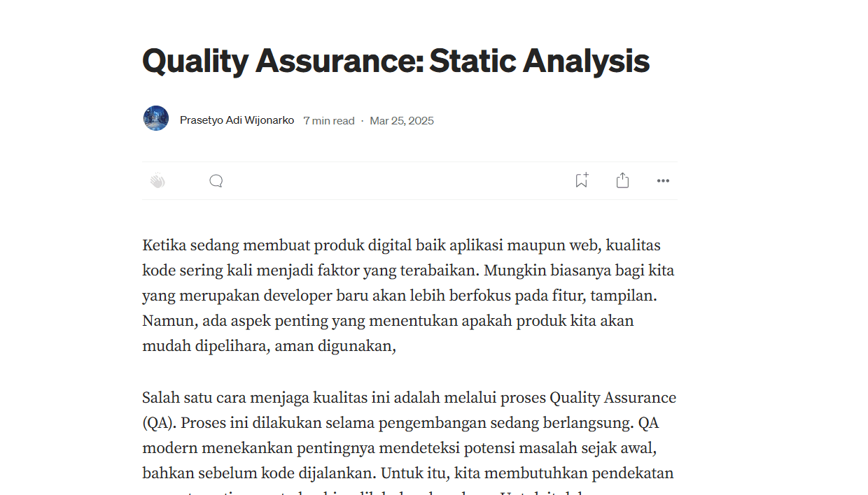 Quality Assurance: Static Analysis